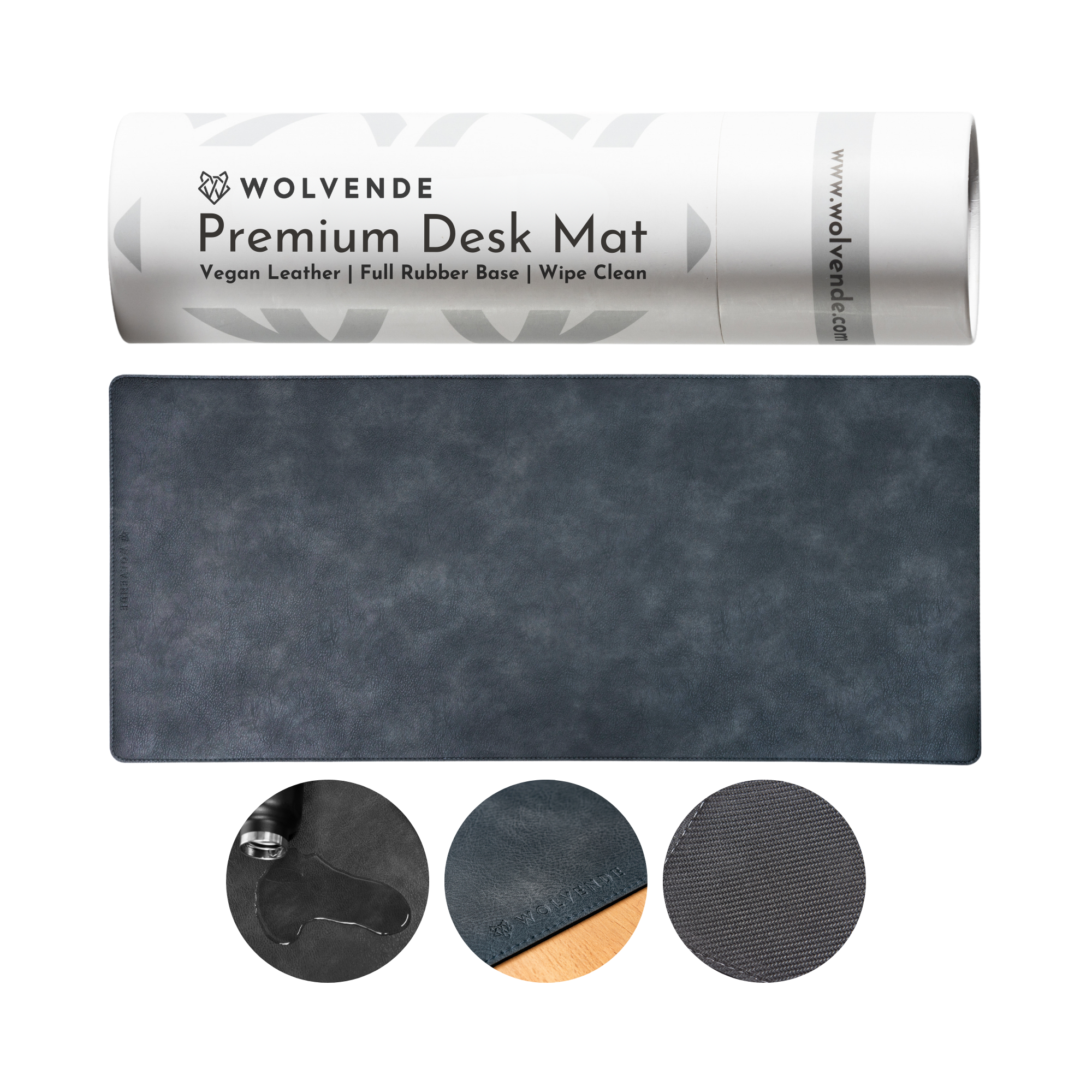 Premium Vegan Leather Desk Mat Black Grey