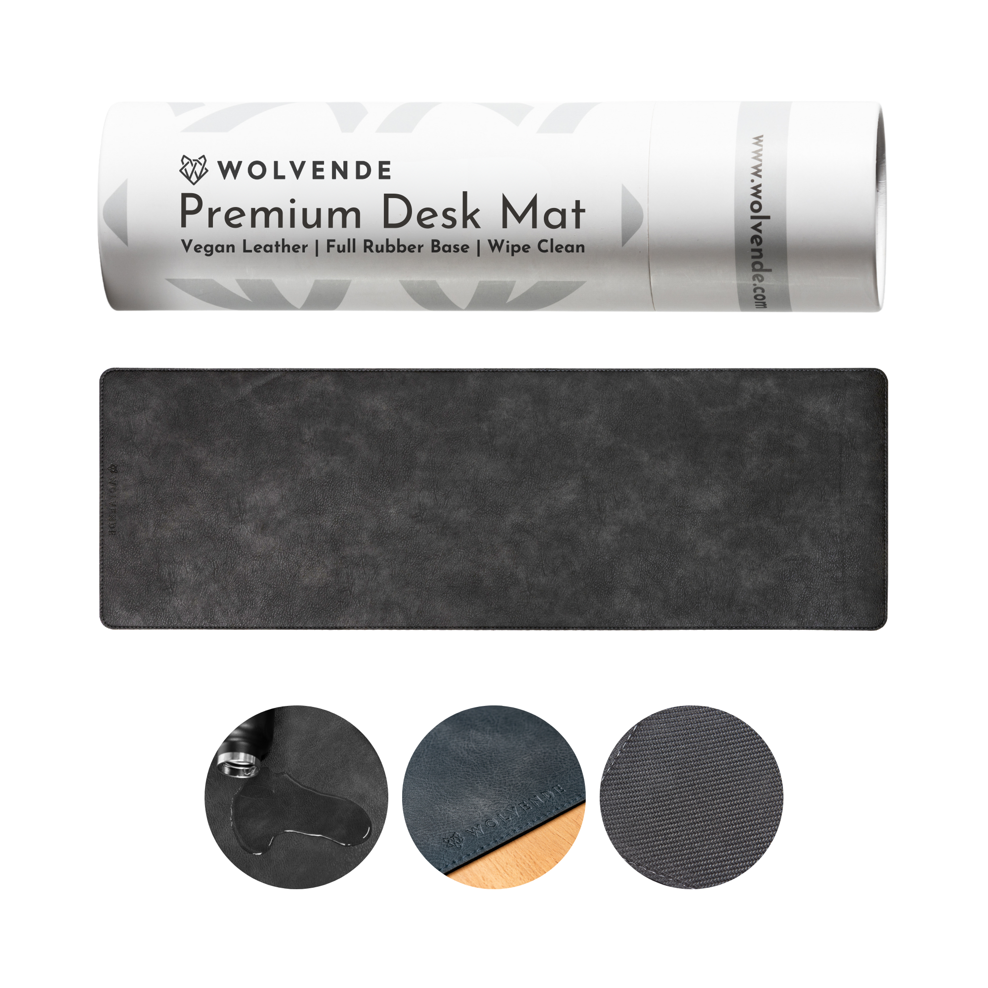 Premium Vegan Leather Desk Mat Black Grey
