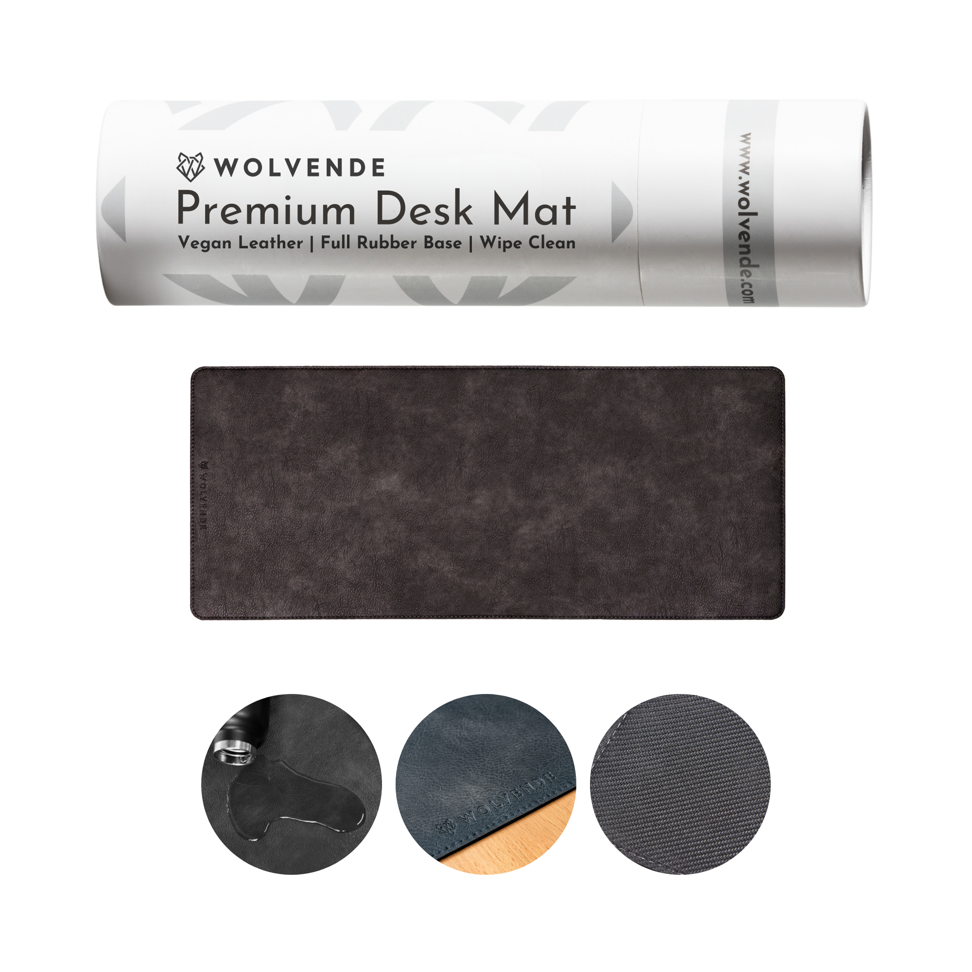Premium Vegan Leather Desk Mat Black Grey