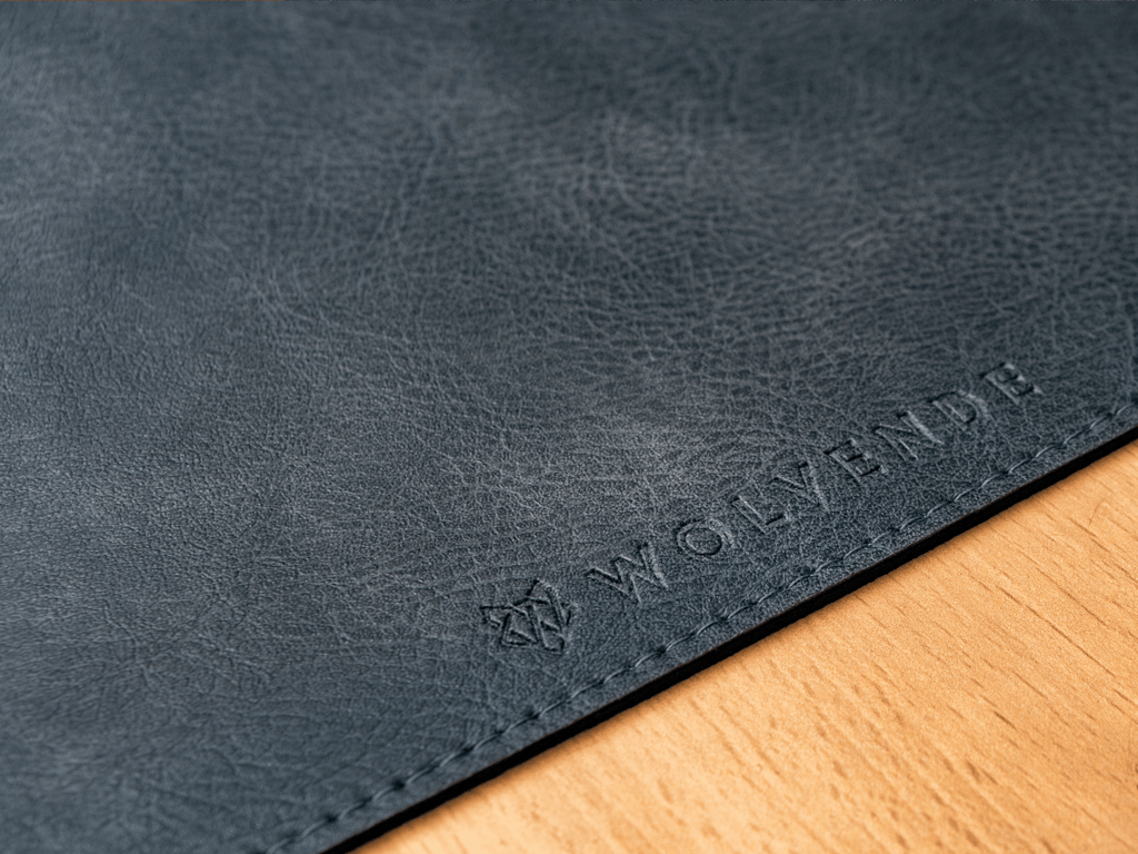 Premium Vegan Leather Desk Mat Black Grey