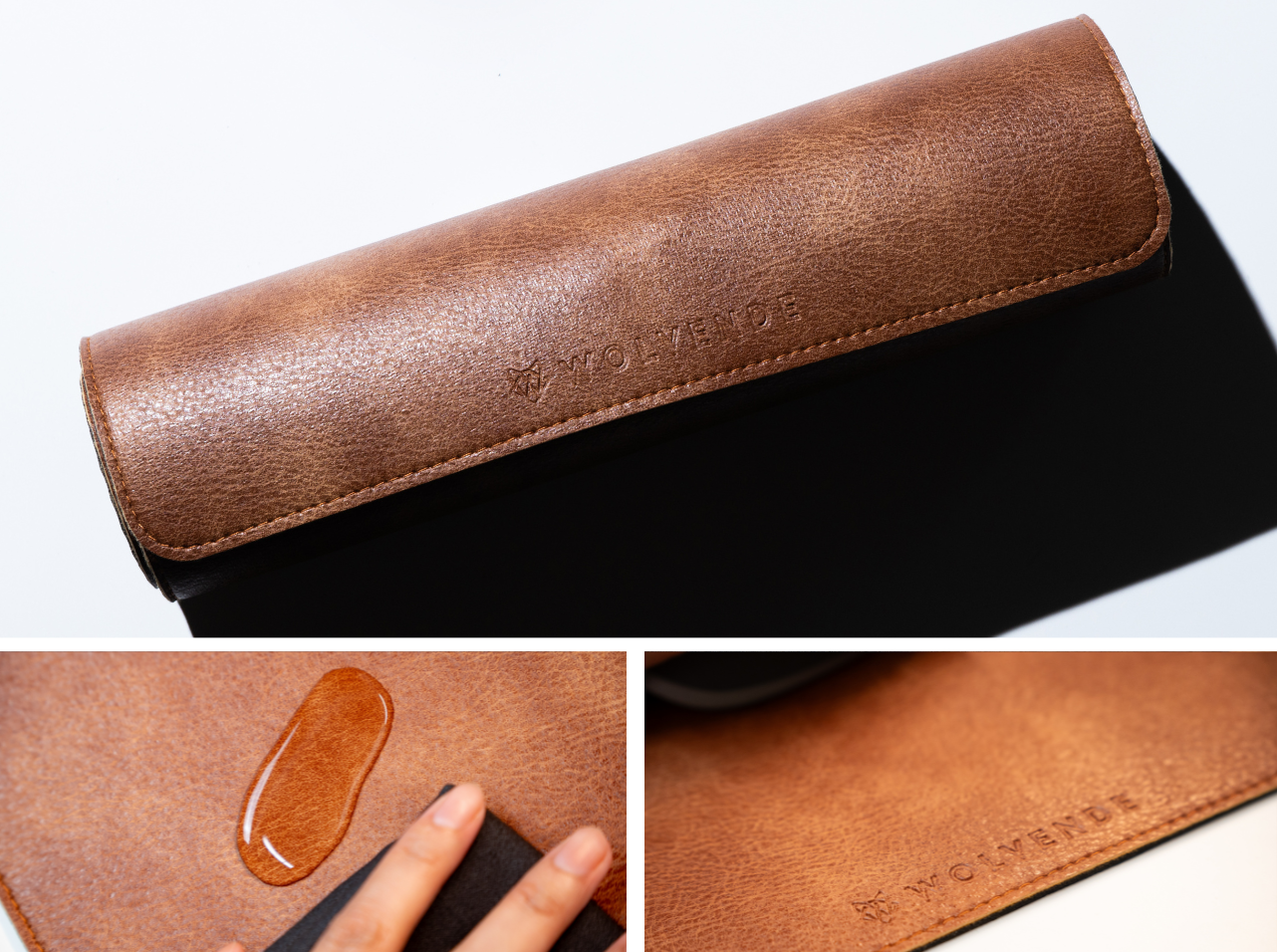 Premium Vegan Leather Desk Mat Tan Brown
