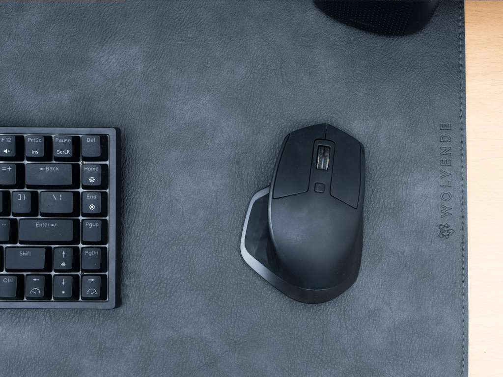 Premium Vegan Leather Desk Mat Black Grey