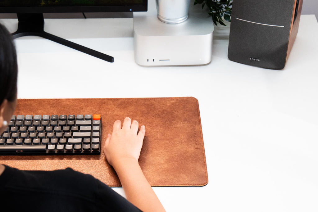 Premium Vegan Leather Desk Mat Tan Brown