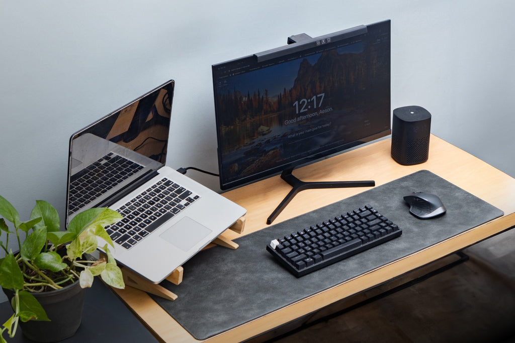 Premium Vegan Leather Desk Mat Black Grey