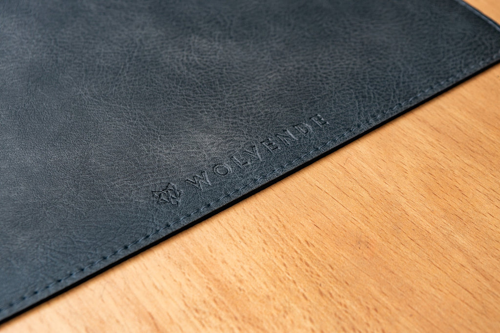Premium Vegan Leather Desk Mat Black Grey