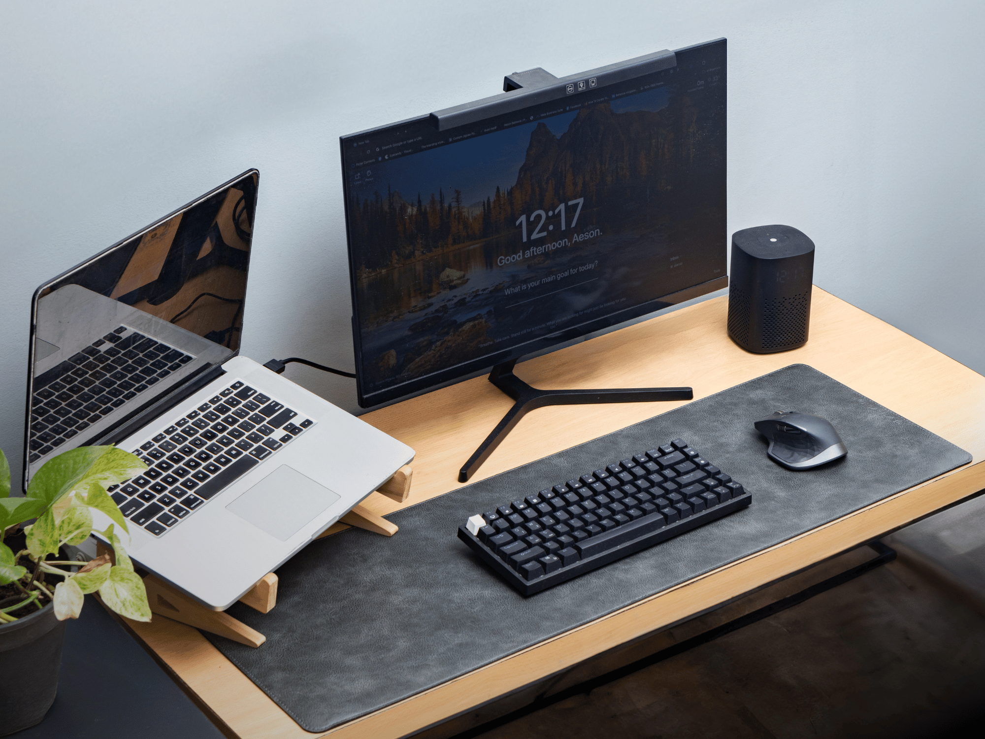 Premium Faux Leather Desk Mat -Black/Grey